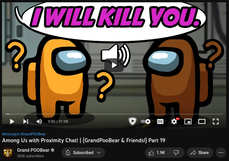 The YouTube thumbnail for GrandPooBear's video Among Us with Proximity Chat! | (GrandPooBear & Friends!) Part 19
