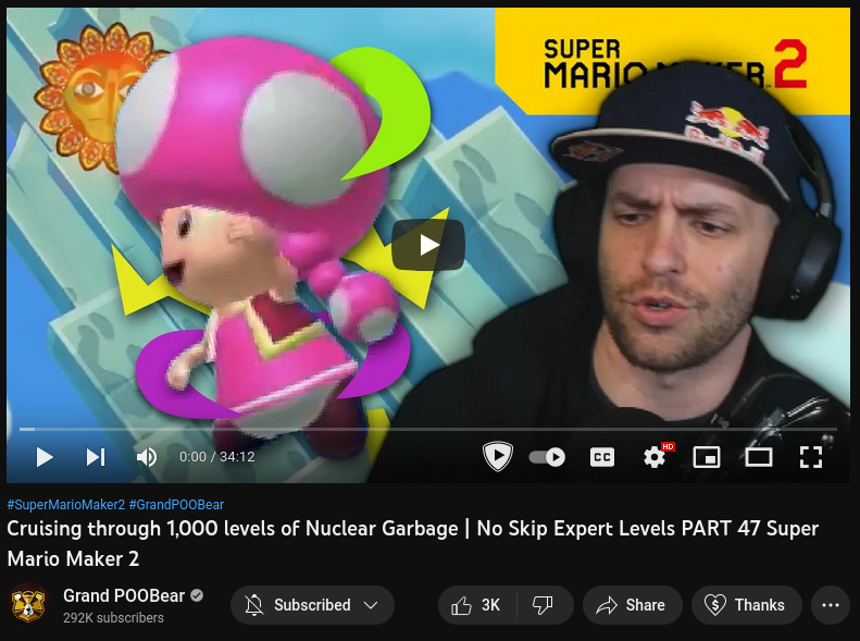 The YouTube thumbnail for GrandPooBear's video Cruising through 1,000 levels of Nuclear Garbage | No Skip Expert Levels PART 47 Super Mario Maker 2