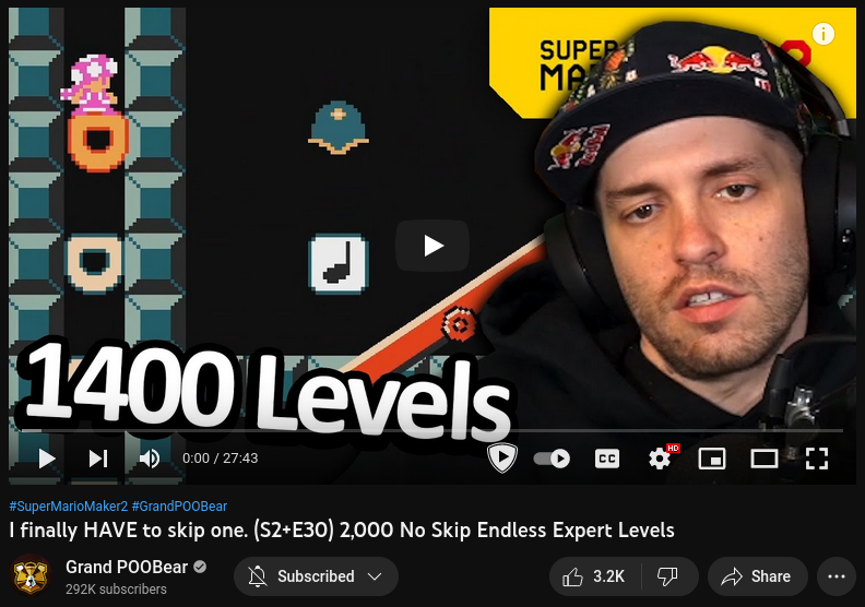 The YouTube thumbnail for GrandPooBear's video I finally HAVE to skip one. (S2+E30) 2,000 No Skip Endless Expert Levels